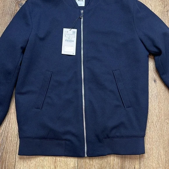NWT Zara Navy Bomber Jacket Size L - Picture 5 of 9